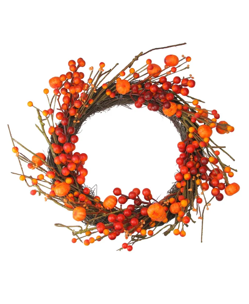 Fall Berry and Mini Pumpkin Artificial Thanksgiving Wreath Unlit, 20"