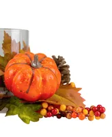 Pumpkin Berry and Pine Cone Fall Harvest Tea Light Candle Holder, 10"