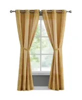 French Connection Somerset Embroidered Light Filtering Grommet Window Curtain Panel Pair with Tiebacks