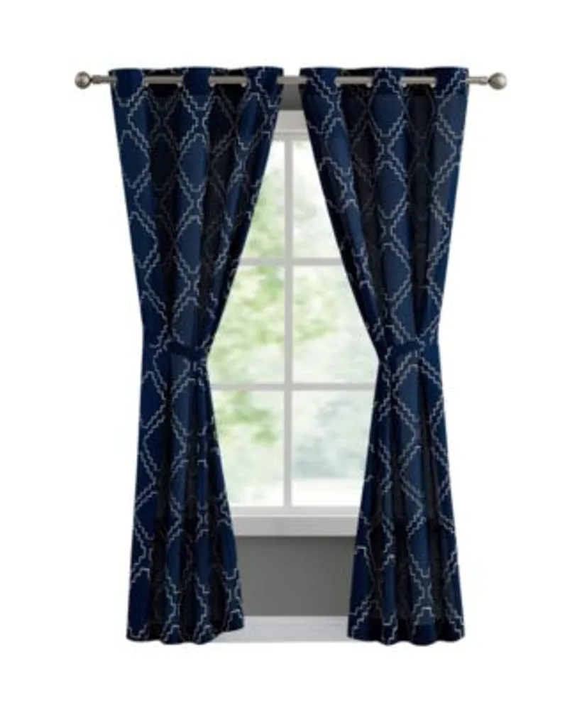 French Connection Somerset Embroidered Light Filtering Grommet Window Curtain Panel Pair With Tiebacks Collection