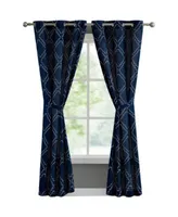 French Connection Somerset Embroidered Light Filtering Grommet Window Curtain Panel Pair With Tiebacks Collection