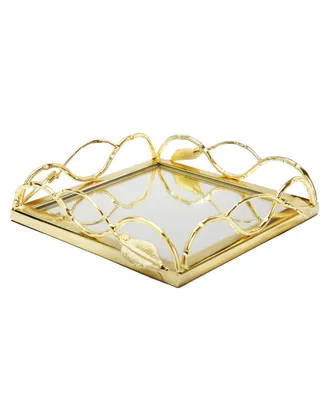Classic Touch Mirror Napkin Holder with Leaf Design - Gold