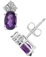 Amethyst (7/8 ct.t.w ) and Diamond (1/8 ct.t.w) Stud Earrings in 14K White Gold