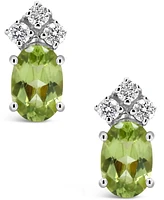 Peridot (1-1/10 ct.t.w) and Diamond (1/8 ct.t.w) Stud Earrings in 14K White Gold