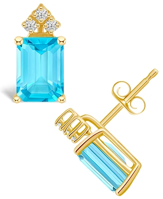 Topaz (4 ct. t.w.) and Diamond (1/8 ct. t.w.) Stud Earrings in 14K Yellow Gold or 14K White Gold