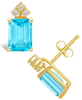 Topaz (4 ct. t.w.) and Diamond (1/8 ct. t.w.) Stud Earrings in 14K Yellow Gold or 14K White Gold