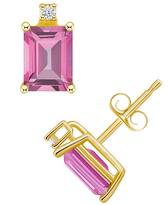 Pink Topaz (1-3/8 ct. t.w.) and Diamond Accent Stud Earrings 14K Yellow Gold or White
