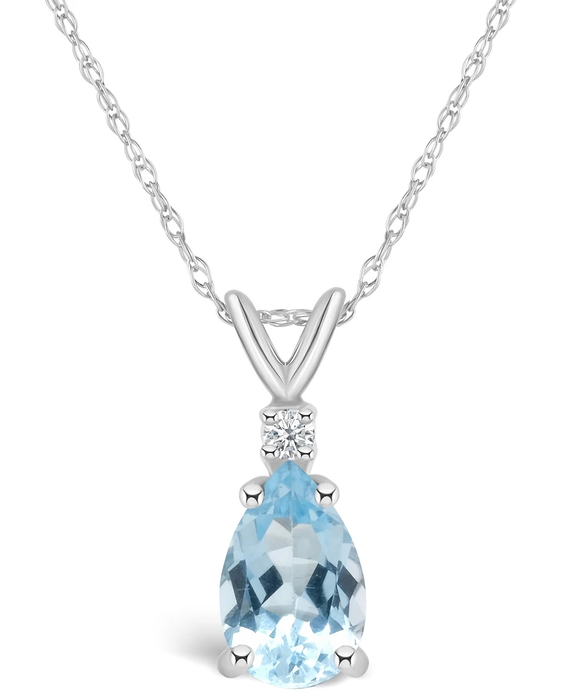 Aquamarine (1 ct. t.w.) and Diamond Accent Pendant Necklace 14K Yellow Gold or White