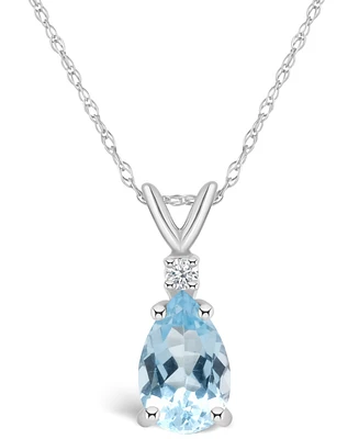 Aquamarine (1 ct. t.w.) and Diamond Accent Pendant Necklace 14K Yellow Gold or White