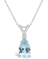 Aquamarine (1 ct. t.w.) and Diamond Accent Pendant Necklace 14K Yellow Gold or White