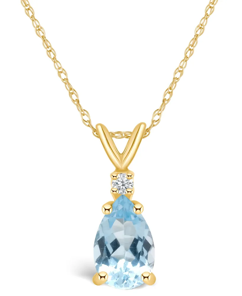 Aquamarine (1 ct. t.w.) and Diamond Accent Pendant Necklace in 14K Yellow Gold or 14K White Gold