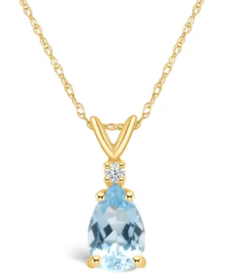 Aquamarine (1 ct. t.w.) and Diamond Accent Pendant Necklace 14K Yellow Gold or White