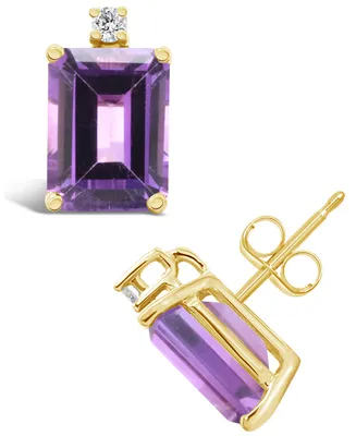 Amethyst (3- 1/5 ct.t.w) and Diamond Accent Stud Earrings in 14K Yellow Gold