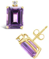 Amethyst (3- 1/5 ct.t.w) and Diamond Accent Stud Earrings in 14K Yellow Gold