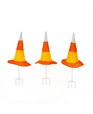 National Tree Company 23" 3-Piece Pre-Lit Candy Corn Witch's Hat Garden Stakes Set