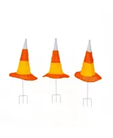 National Tree Company 23" 3-Piece Pre-Lit Candy Corn Witch's Hat Garden Stakes Set