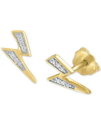 Diamond Accent Lightning Bolt Stud Earrings in 14k Gold-Plated Sterling Silver - Gold