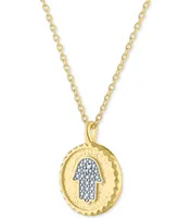 Diamond Accent Hamsa Hand Pendant Necklace in 14k Gold-Plated Sterling Silver, 16" + 2" extender