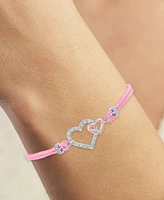 Diamond Accent Double Heart Pink Cord Bracelet in Sterling Silver & 14k Rose Gold-Plate