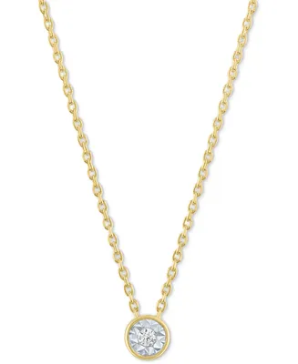 Diamond Accent Bezel Pendant Necklace Sterling Silver or 14k Gold-Plated Silver, 16" + 2" extender