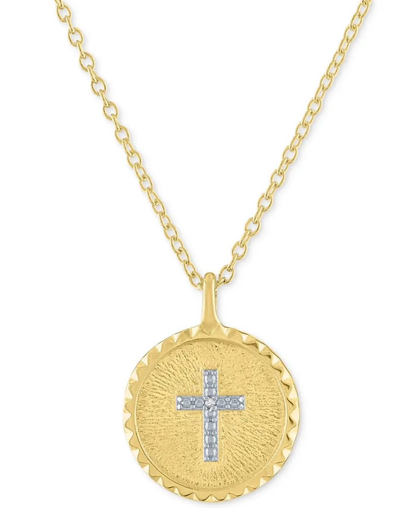 Diamond Accent Cross Disc Pendant Necklace in 14k Gold-Plated Sterling Silver, 16" + 2" extender - Gold