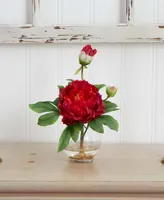 Nearly Natural Peony w/Fluted Vase Silk Flower Arrangement
