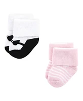 Luvable Friends Baby Girls Newborn Terry Socks, Pink Black Ballet 12-Pack