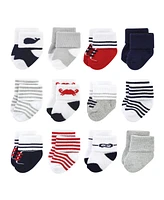 Luvable Friends Baby Boys Newborn Terry Socks, Nautical, 6-12 Months