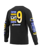 Men's Fanatics Matthew Stafford Black Los Angeles Rams Super Bowl Lvi Champions Player Name and Number Long Sleeve T-shirt