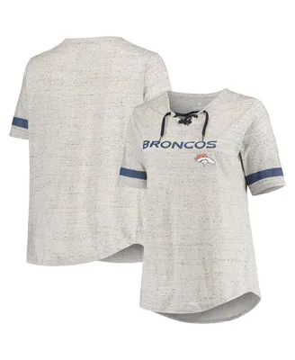 Women's Heathered Gray Denver Broncos Plus Lace-Up V-Neck T-shirt