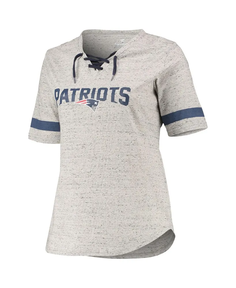 Women's Heathered Gray New England Patriots Plus Lace-Up V-Neck T-shirt