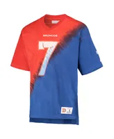 Men's Mitchell & Ness John Elway Orange, Royal Denver Broncos Retired Player Name and Number Diagonal Tie-Dye V-Neck T-shirt