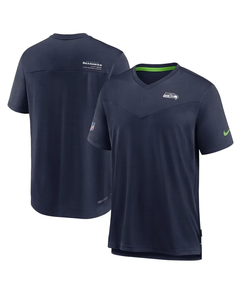 Men's Nike Heather Navy Seattle Seahawks 2022 Sideline Coach Chevron Lock Up Performance V-Neck T-shirt