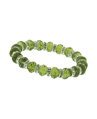 2028 Silver-Tone Green and Crystal Beaded Stretch Bracelet - Silver
