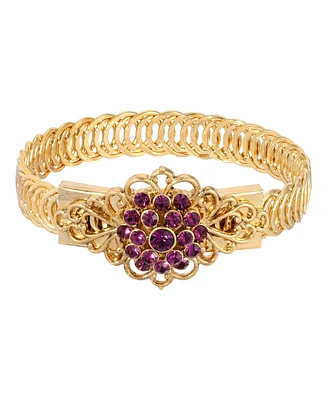 2028 14K Gold-tone Purple Flower Overlay Belt Bracelet