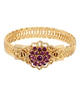 2028 14K Gold-tone Purple Flower Overlay Belt Bracelet