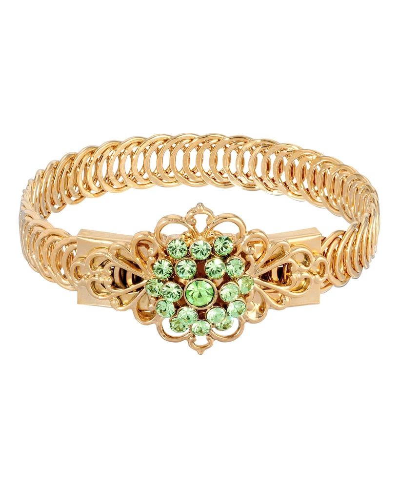 2028 14K Gold-tone Green Flower Overlay Belt Bracelet