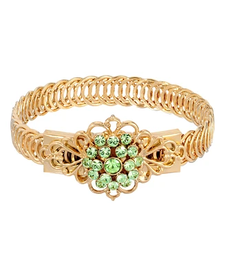 2028 14K Gold-tone Green Flower Overlay Belt Bracelet