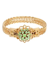 2028 14K Gold-tone Green Flower Overlay Belt Bracelet