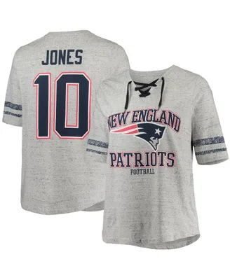 Women's Mac Jones Heathered Gray New England Patriots Plus Lace-Up V-Neck T-shirt