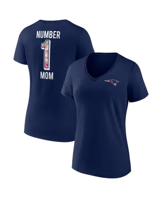 Women's Fanatics Navy New England Patriots Plus Mother's Day #1 Mom V-Neck T-shirt
