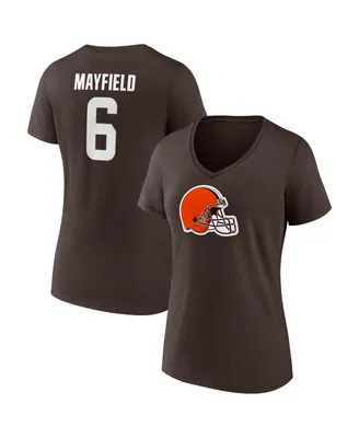 Women's Fanatics Baker Mayfield Brown Cleveland Browns Player Icon Name and Number V-Neck T-shirt
