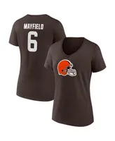 Women's Fanatics Baker Mayfield Brown Cleveland Browns Player Icon Name and Number V-Neck T-shirt