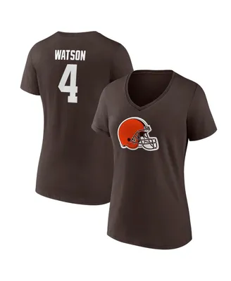 Women's Fanatics Deshaun Watson Brown Cleveland Browns Player Icon Name and Number V-Neck T-shirt