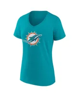 Women's Fanatics Tyreek Hill Aqua Miami Dolphins Player Icon Name and Number V-Neck T-shirt