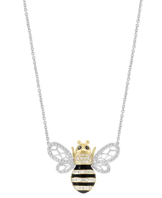 Effy White Diamond (3/8 ct. t.w.) & Black Diamond Accent Bee 18" Pendant Necklace in 14k Two-Tone Gold