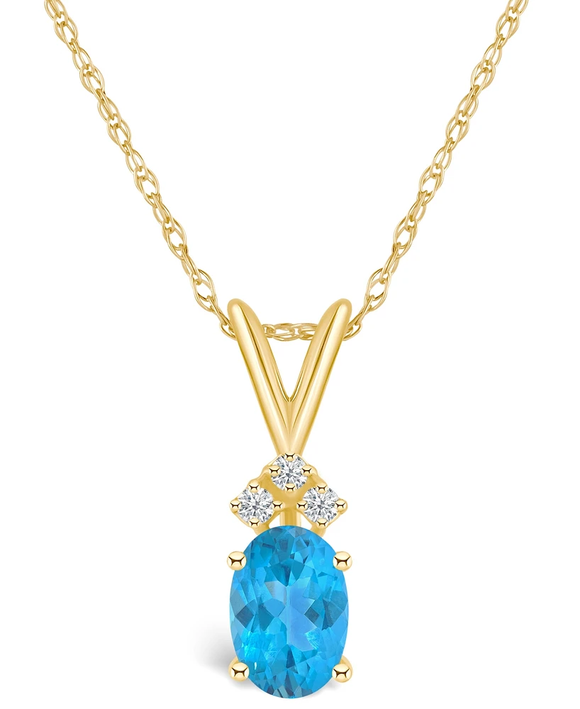 Blue Topaz (1 ct. t.w.) and Diamond Accent Pendant Necklace 14K White Gold or