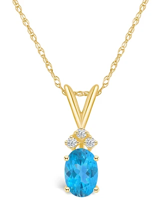 Blue Topaz (1 ct. t.w.) and Diamond Accent Pendant Necklace 14K White Gold or