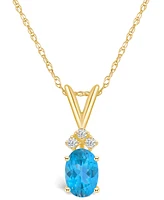 Blue Topaz (1 ct. t.w.) and Diamond Accent Pendant Necklace 14K White Gold or
