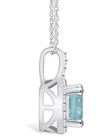 Macy's Aquamarine (2 Ct. T.w.) and Diamond (1/4 Ct. T.w.) Halo Pendant Necklace in 14K Gold